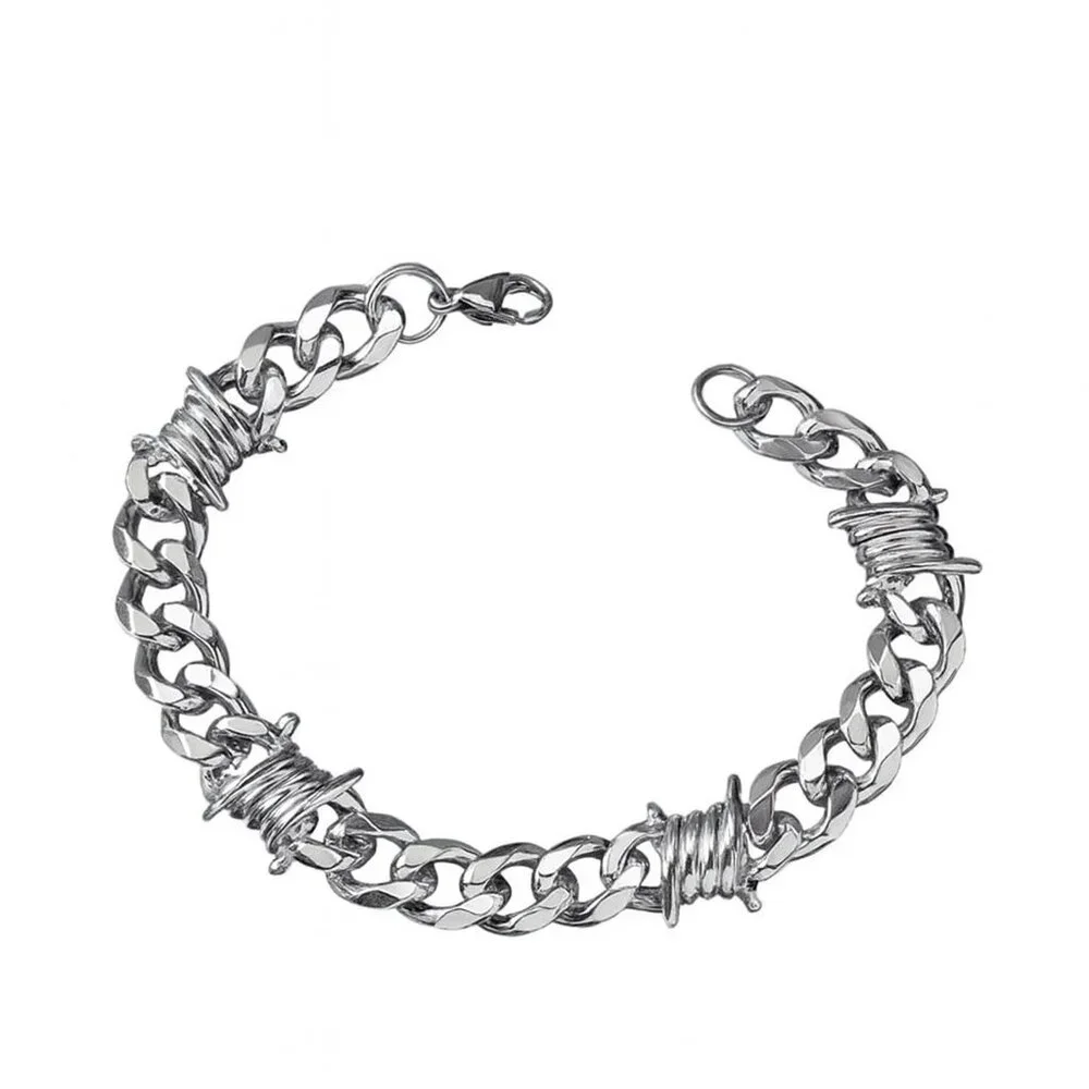 Men 11mm Wide Punk Stainless Steel Spike Interlocking Chain Bracelet - Picture 1 of 4